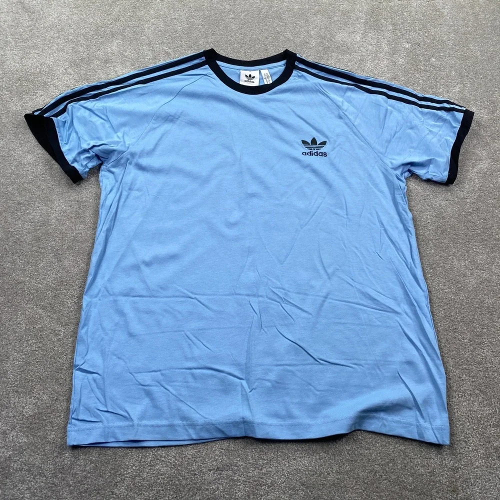 Adidas 3-Stripes Tee Mens XL Ash Blue Black Ringer Trefoil JY1371